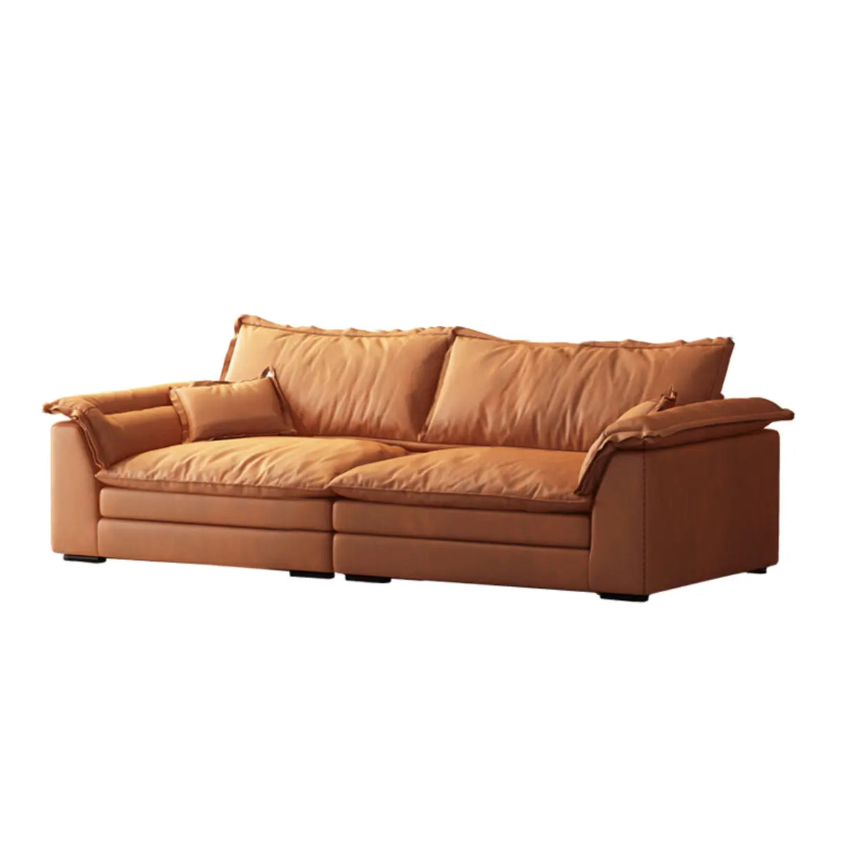 Orange Tech Cloth Pillow Top Arm Wood Frame Sofa Image - 3