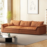 Orange Tech Cloth Pillow Top Arm Wood Frame Sofa Image - 4