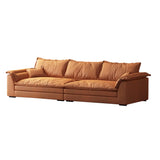 Orange Tech Cloth Pillow Top Arm Wood Frame Sofa Image - 5