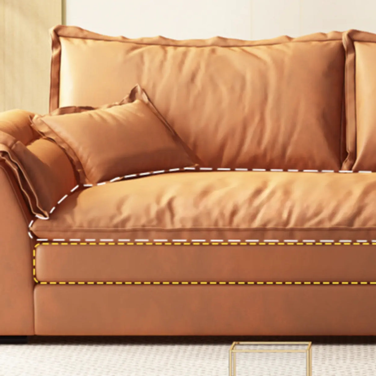 Orange Tech Cloth Pillow Top Arm Wood Frame Sofa Image - 8