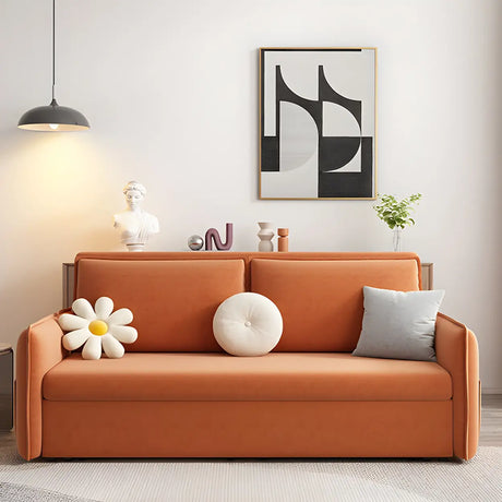 Orange Tech Flannel Square Arm Sofa Bed with Storage Image - 1