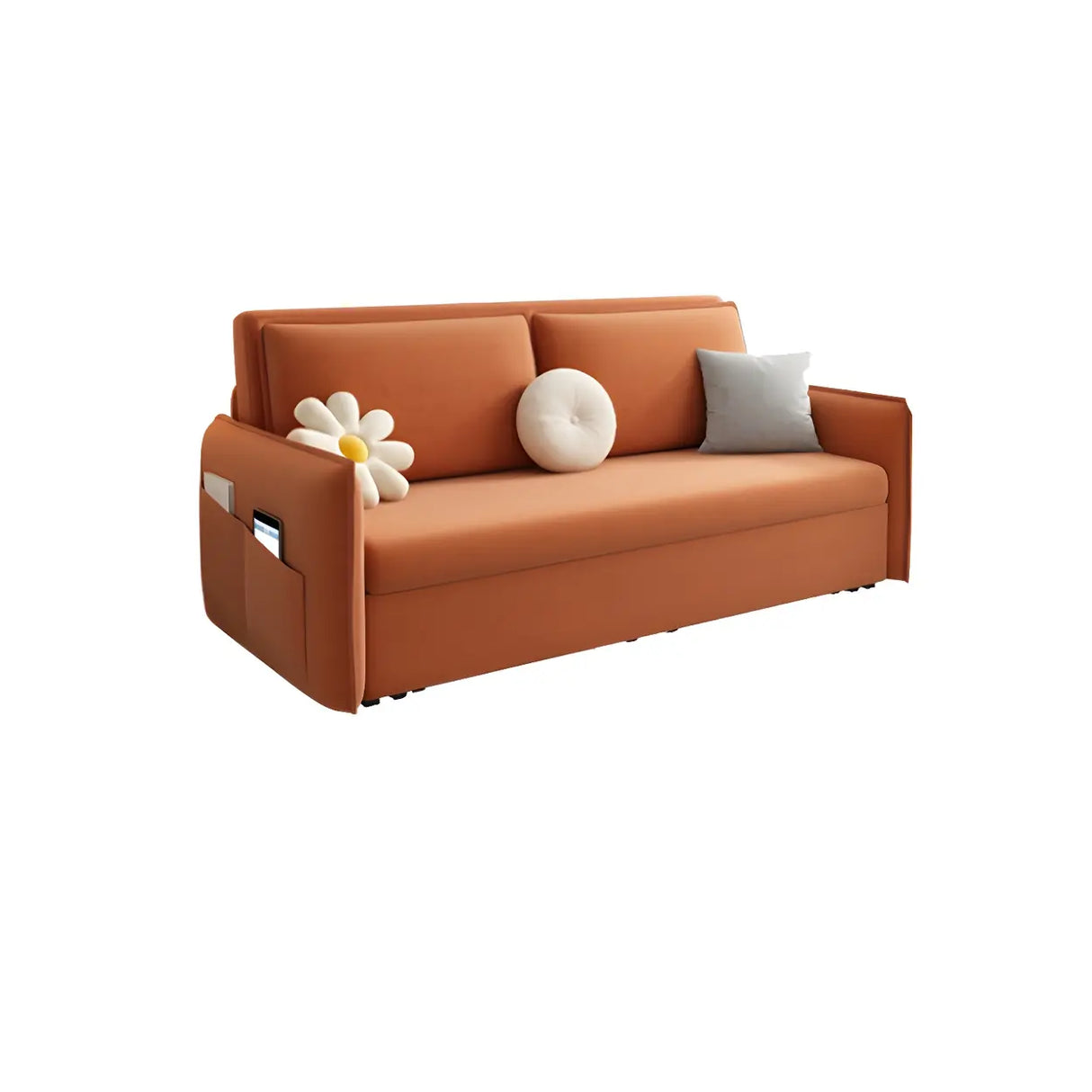 Orange Tech Flannel Square Arm Sofa Bed with Storage Image - 12