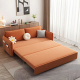 Orange Tech Flannel Square Arm Sofa Bed with Storage Image - 3