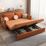 Orange Tech Flannel Square Arm Sofa Bed with Storage Image - 4