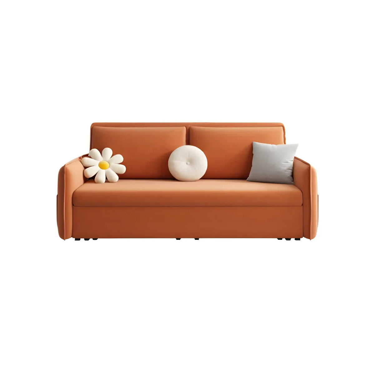 Orange Tech Flannel Square Arm Sofa Bed with Storage Image - 5