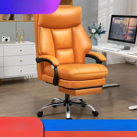Orange Tilt Mechanism Ergonomic Faux Leather Office Chair Image - 1