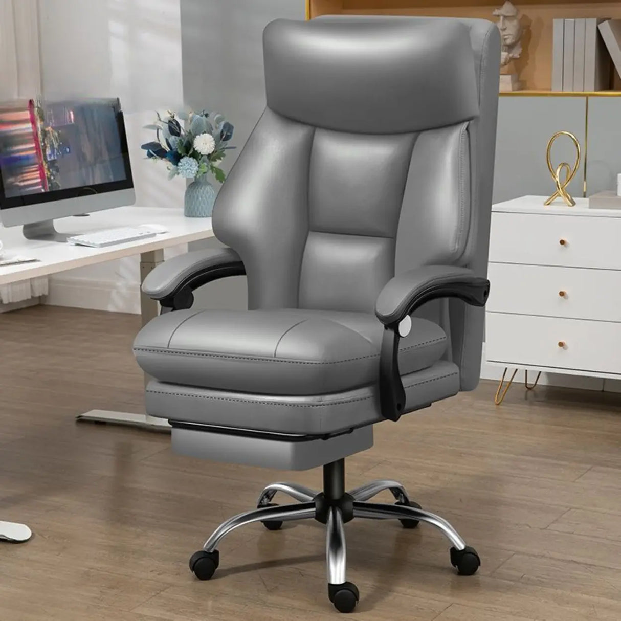 Orange Tilt Mechanism Ergonomic Faux Leather Office Chair Image - 11