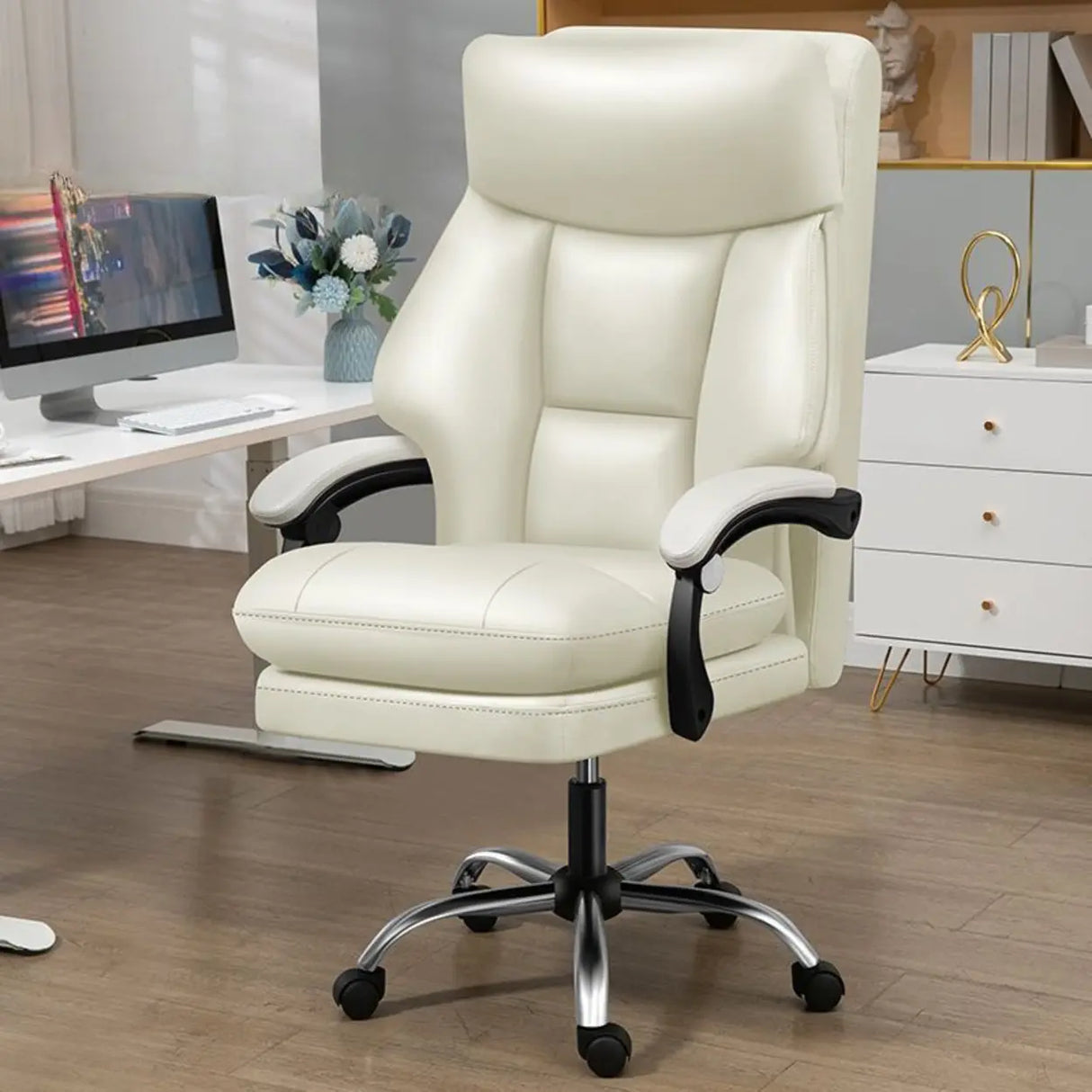 Orange Tilt Mechanism Ergonomic Faux Leather Office Chair Image - 13