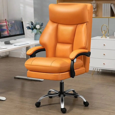 Orange Tilt Mechanism Ergonomic Faux Leather Office Chair Image - 2