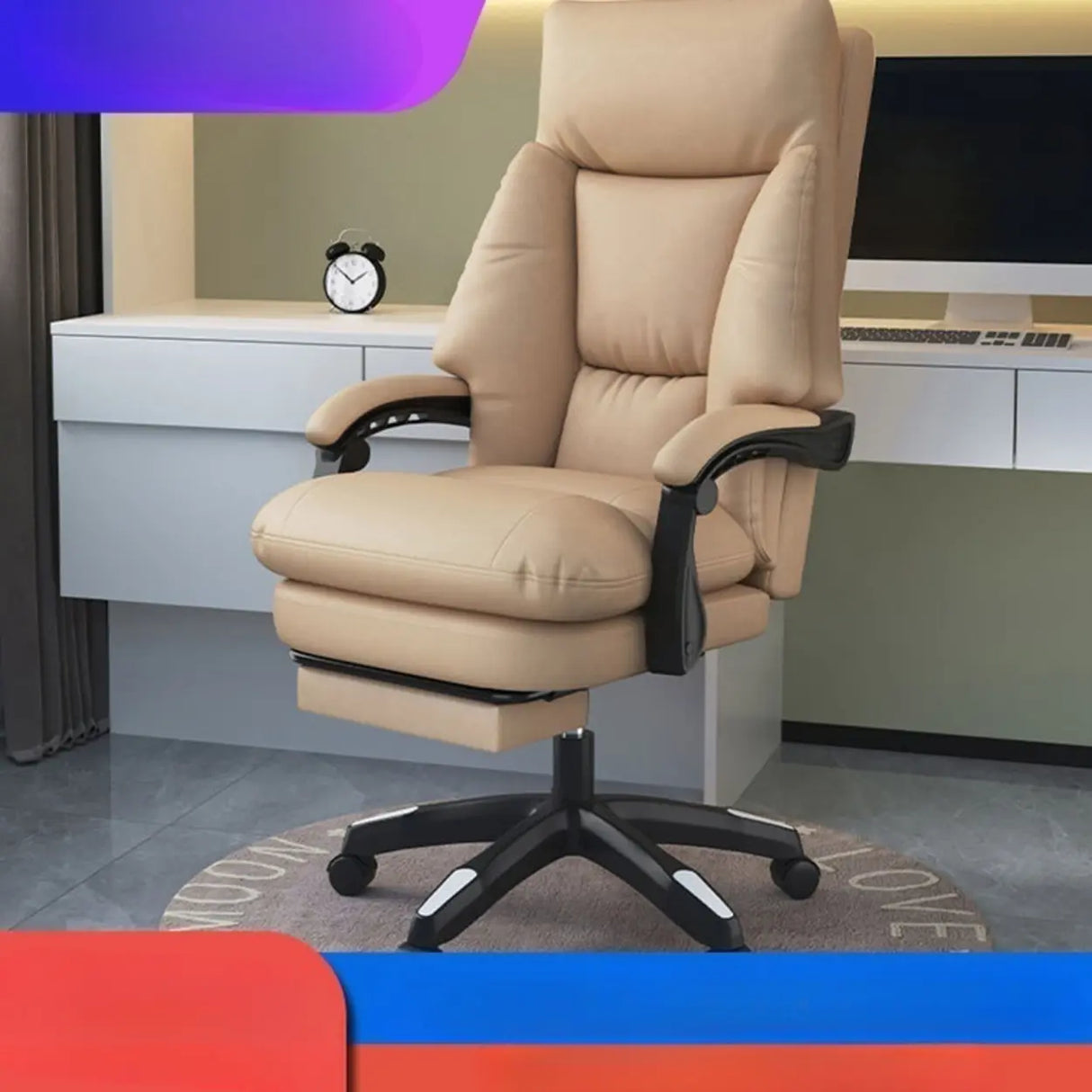 Orange Tilt Mechanism Ergonomic Faux Leather Office Chair Image - 3