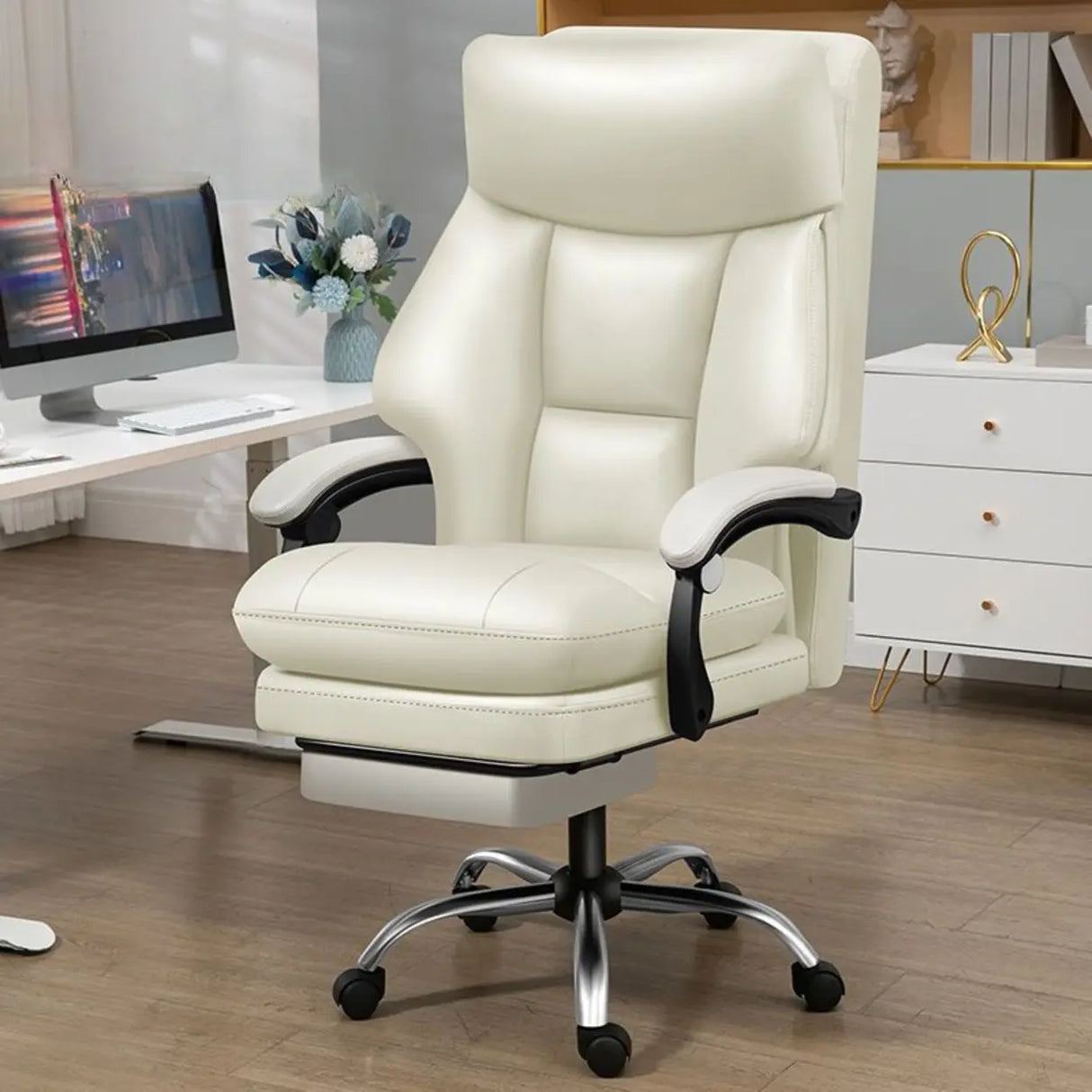 Orange Tilt Mechanism Ergonomic Faux Leather Office Chair Image - 4