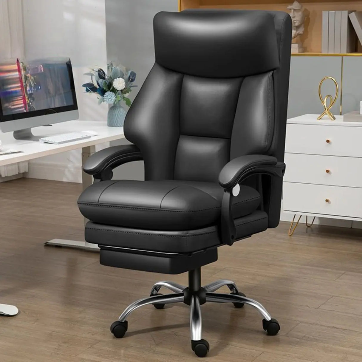 Orange Tilt Mechanism Ergonomic Faux Leather Office Chair Image - 5