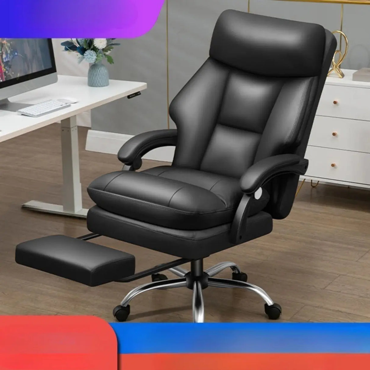 Orange Tilt Mechanism Ergonomic Faux Leather Office Chair Image - 6