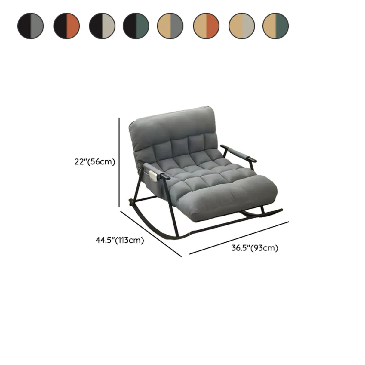 Orange Upholstered Metal Leg Rocking Chair with Pocket 