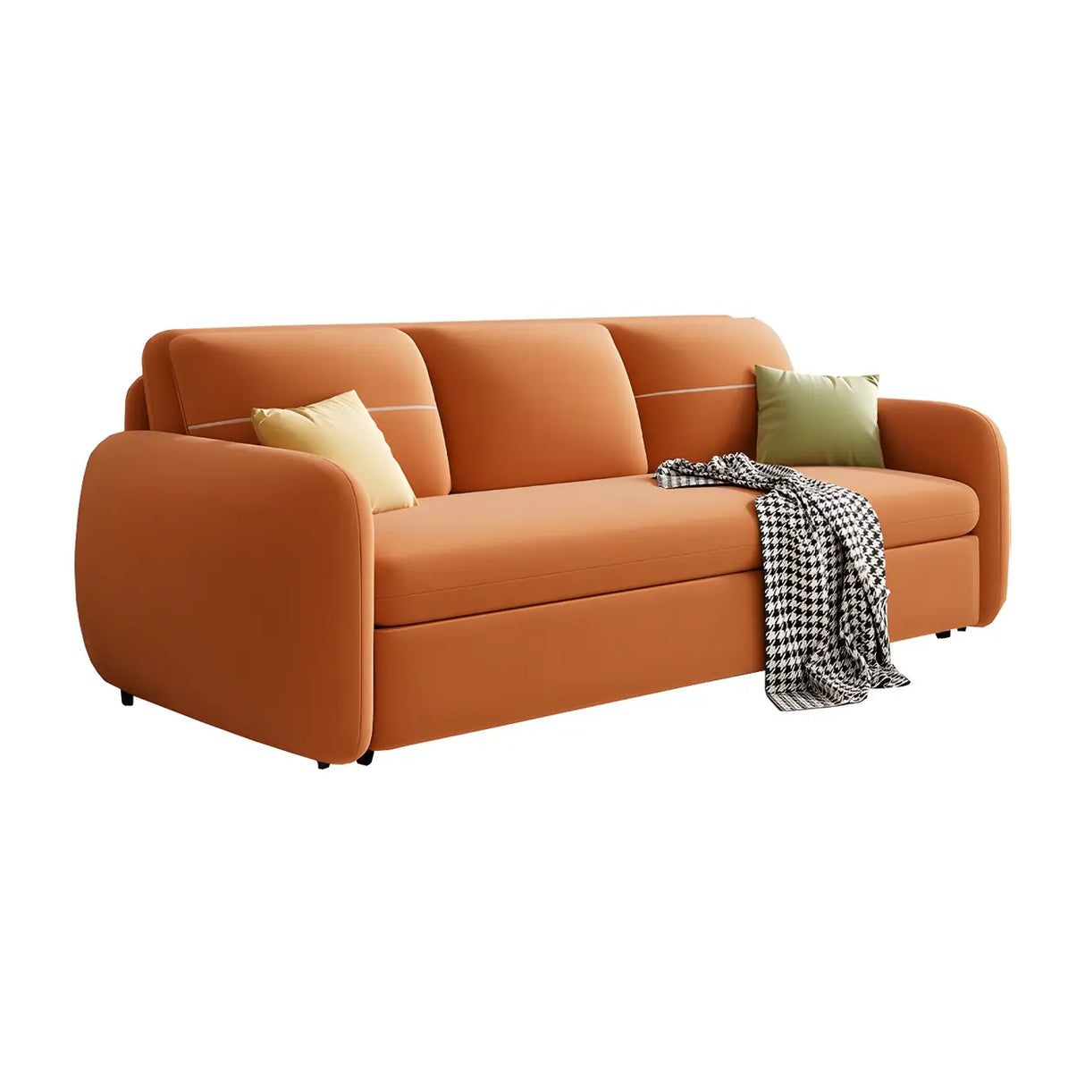 Orange Velvet Square Arm Pillow Back Sleeper Sofa Image - 5