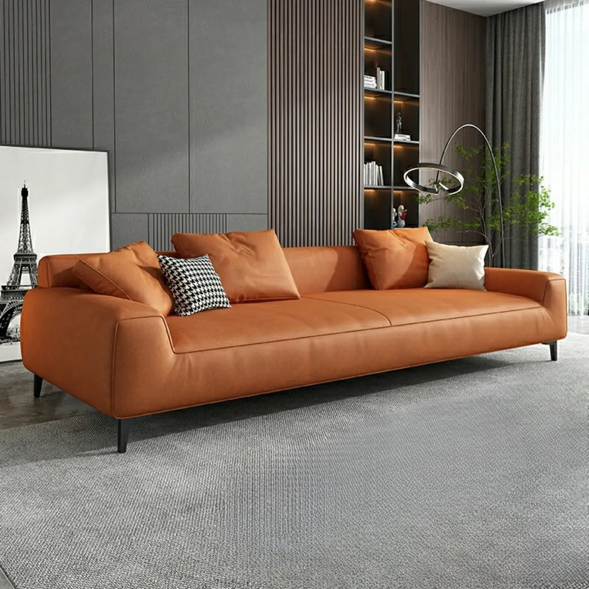 Orange Water Resistant Abrasive Cloth Tight Back Sofa Image - 5