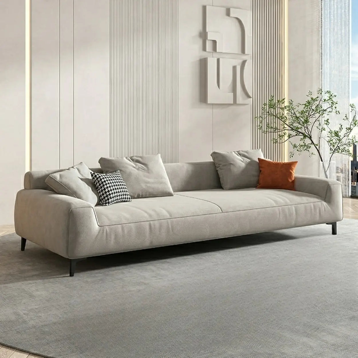 Orange Water Resistant Abrasive Cloth Tight Back Sofa Image - 7