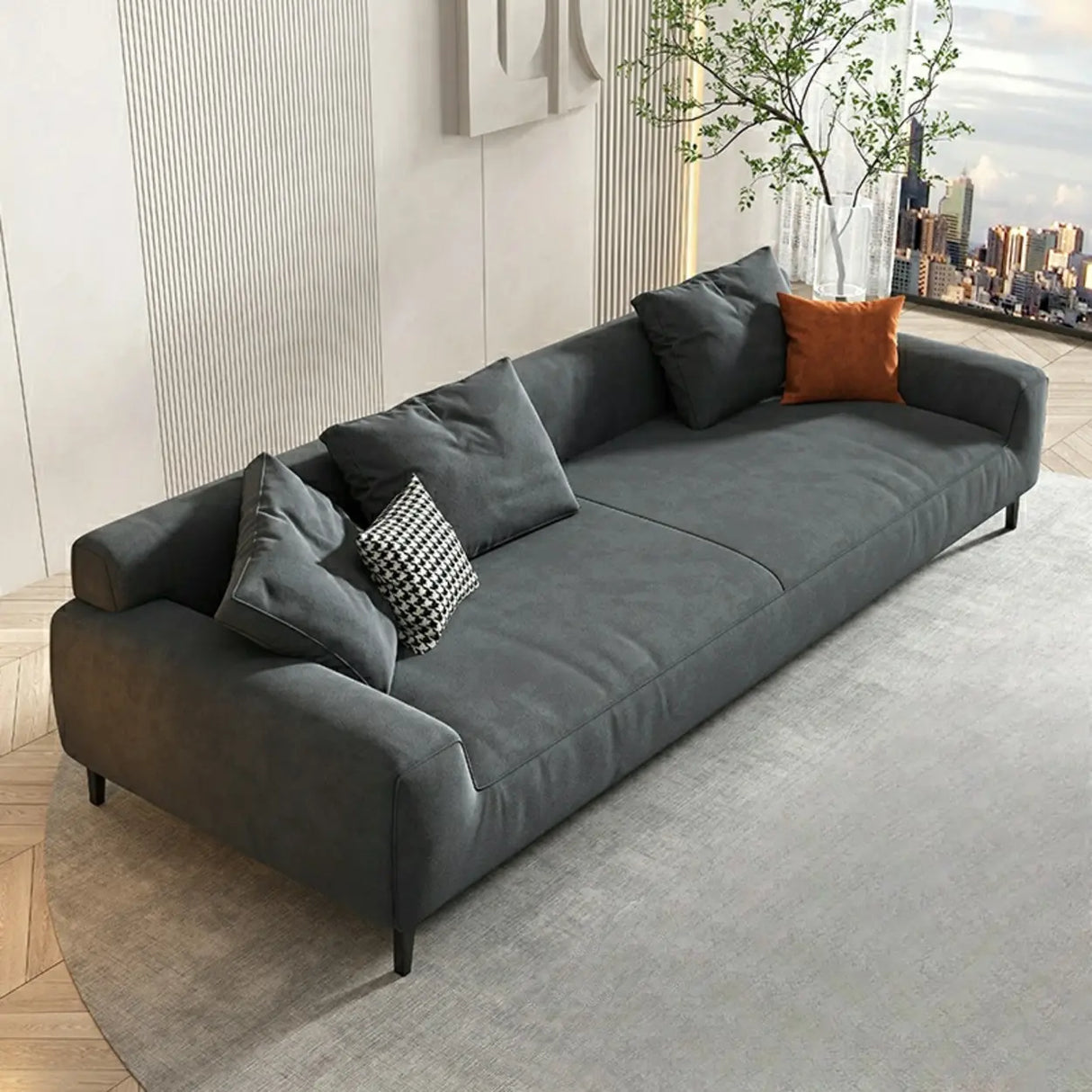 Orange Water Resistant Abrasive Cloth Tight Back Sofa Image - 9