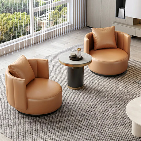 Orange Waterproof Faux Leather Single Sofa with Pillow Image - 1