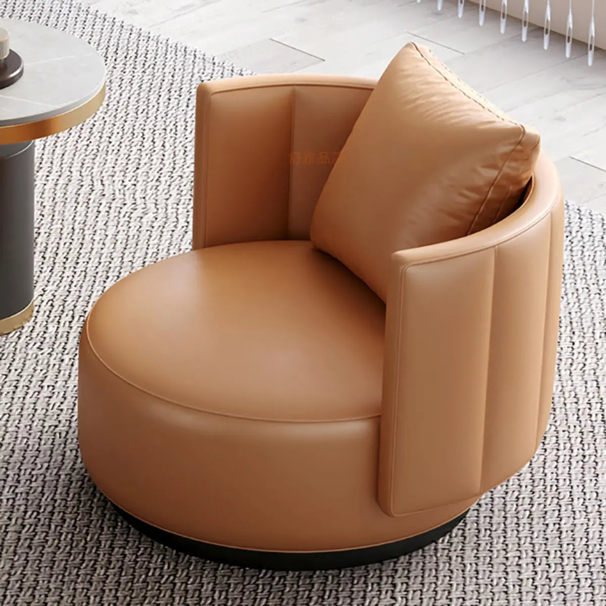Orange Waterproof Faux Leather Single Sofa with Pillow Image - 11