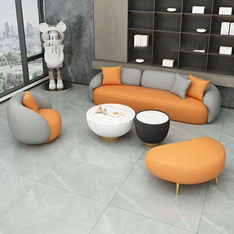 Orange Waterproof Faux Leather Upholstered Back Sofa Image - 1