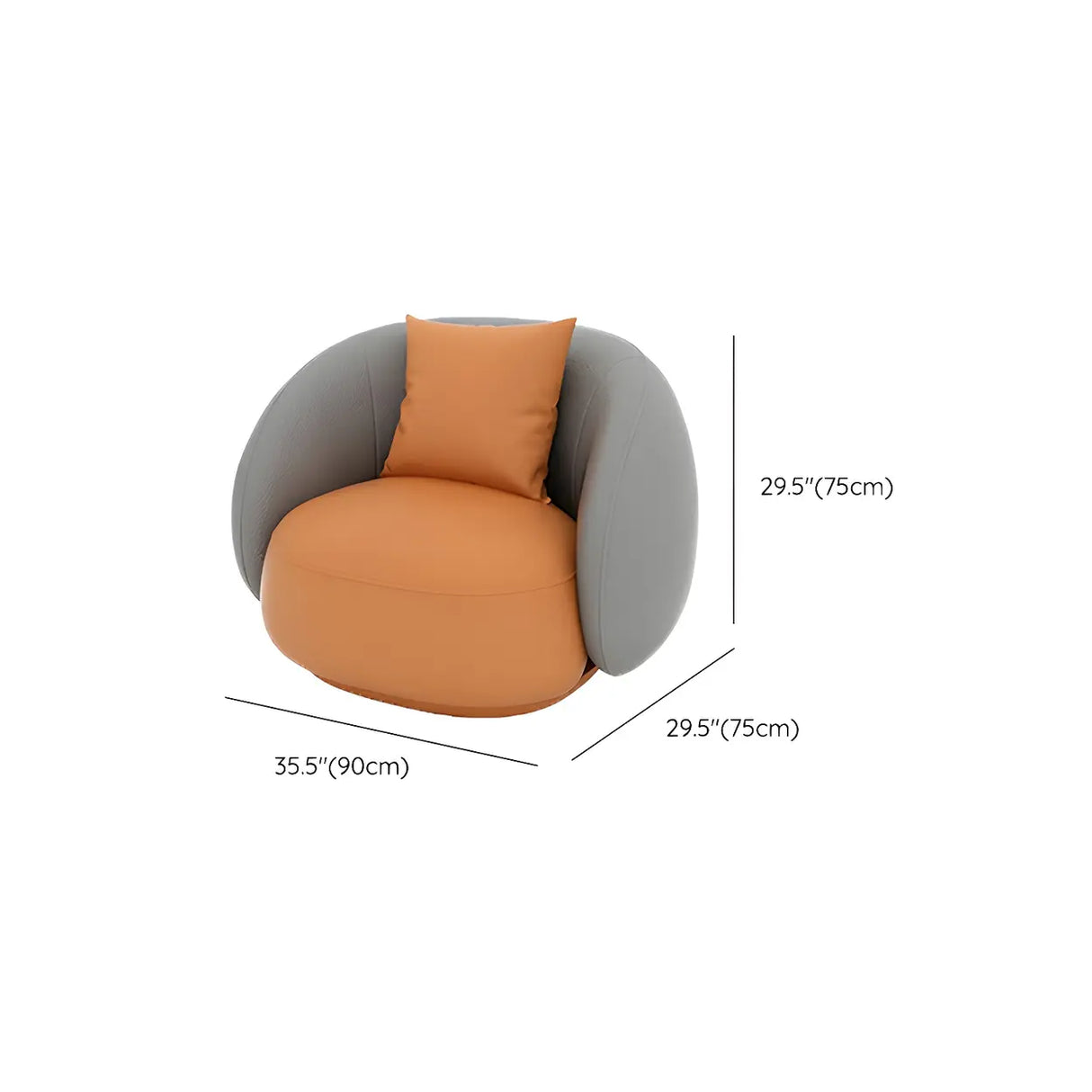 Orange Waterproof Faux Leather Upholstered Back Sofa 