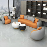 Orange Waterproof Faux Leather Upholstered Back Sofa Image - 2