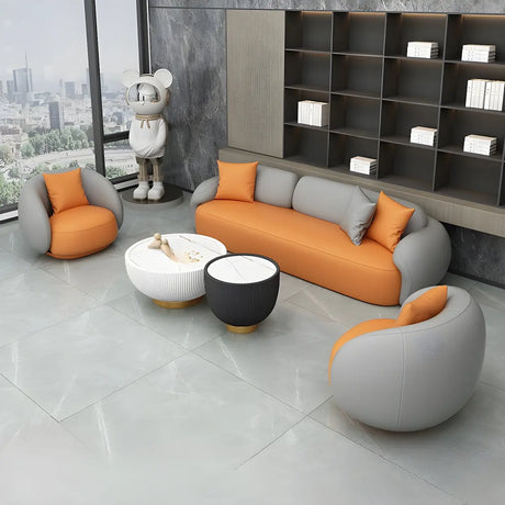 Orange Waterproof Faux Leather Upholstered Back Sofa Image - 2