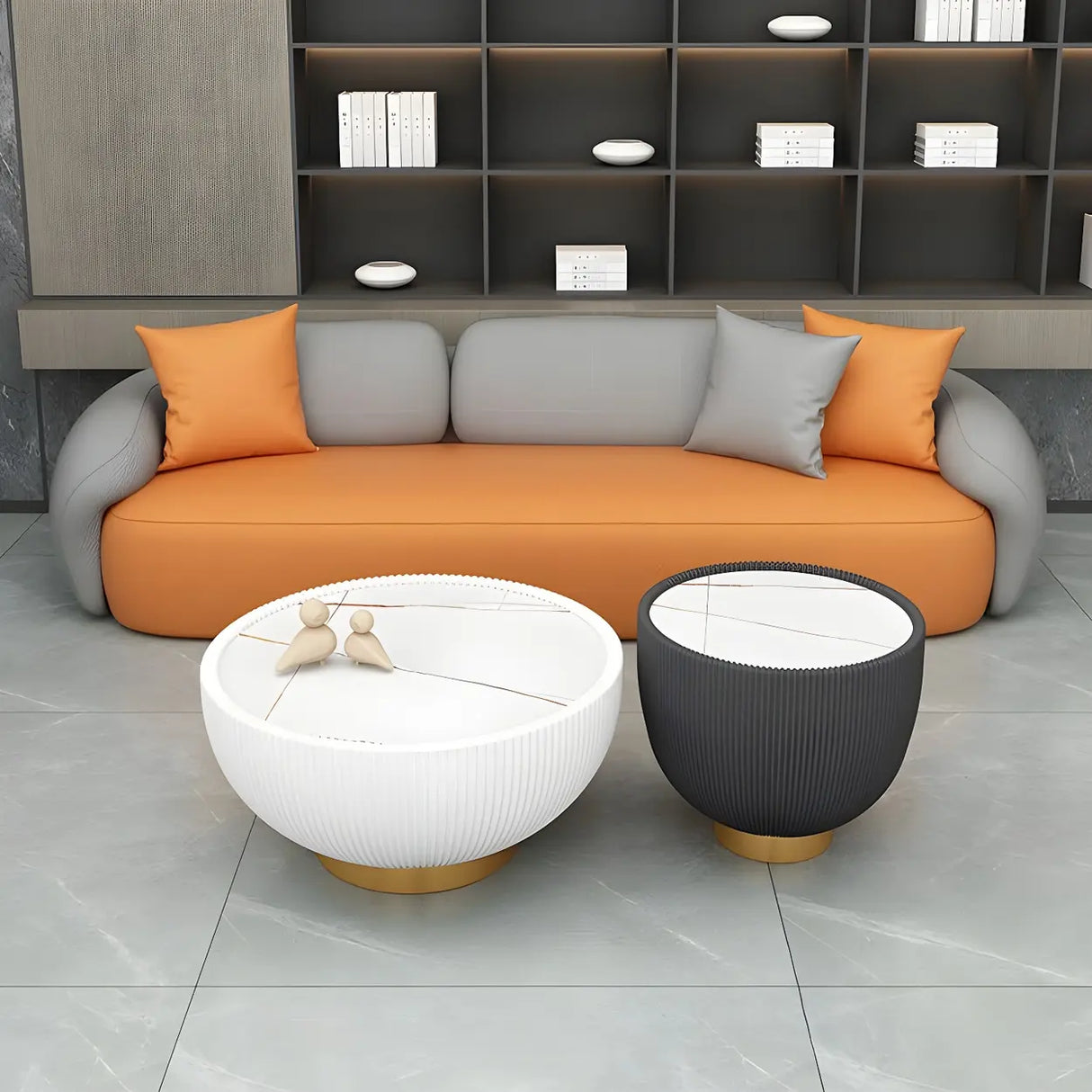 Orange Waterproof Faux Leather Upholstered Back Sofa Image - 3
