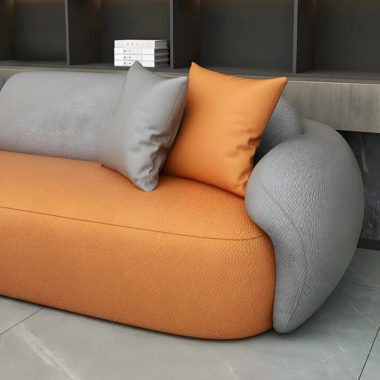 Orange Waterproof Faux Leather Upholstered Back Sofa Image - 9