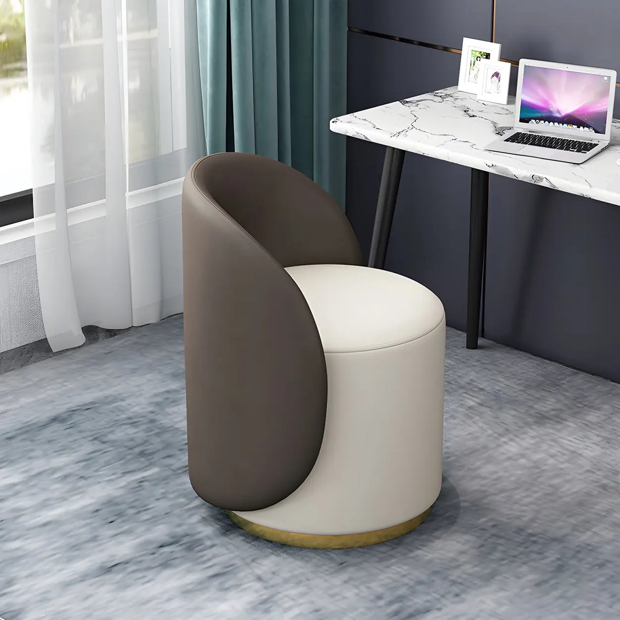 Orange-White Recessed Arm Low-Back Barrel Vanity Stool Image - 11