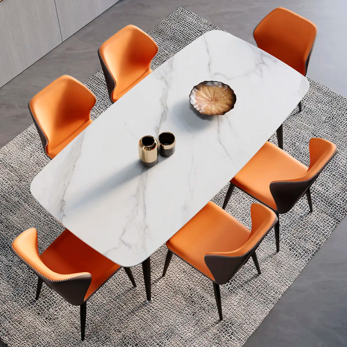 Orange Wingback Faux Leather Upholstered Dining Chair Image - 6