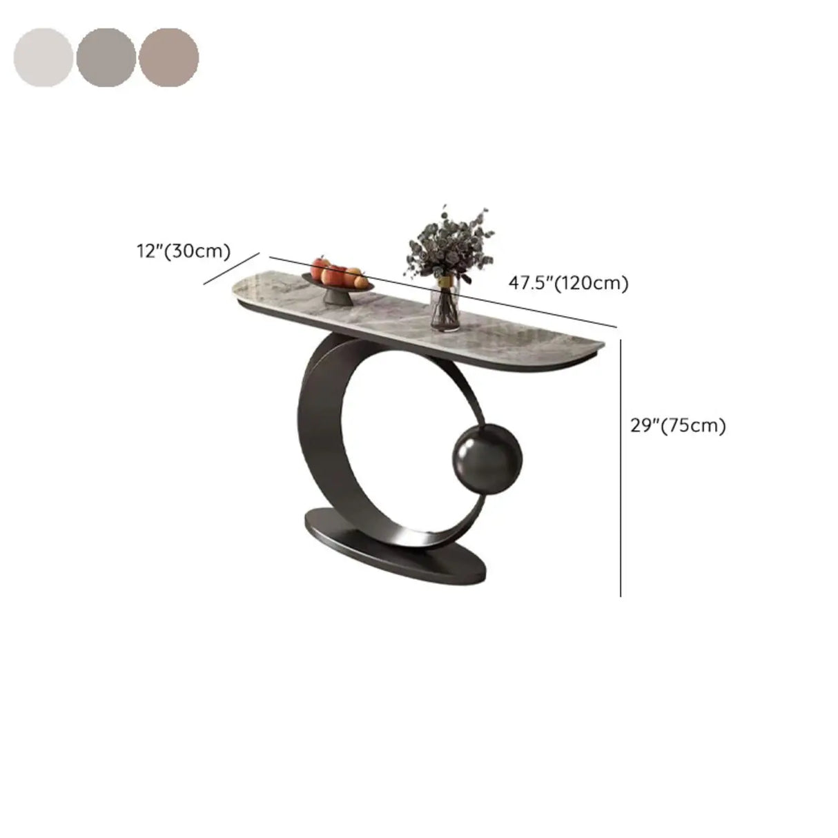 Orb Base Design Elegant Half Circle Marble Console Table Image - 11