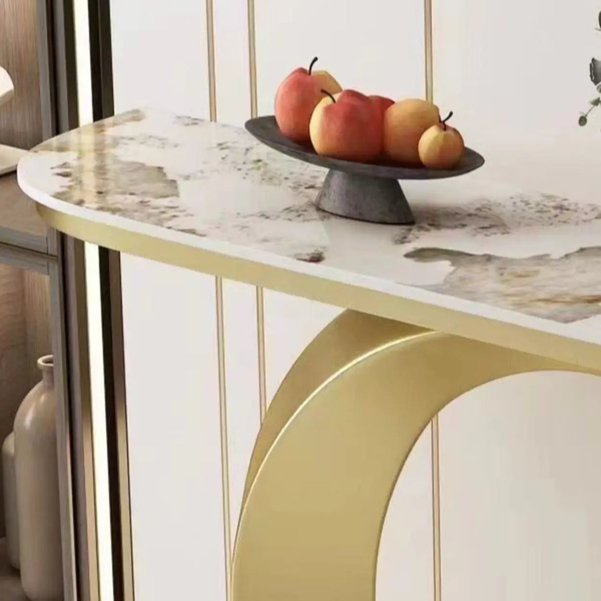 Orb Base Design Elegant Half Circle Marble Console Table Image - 6