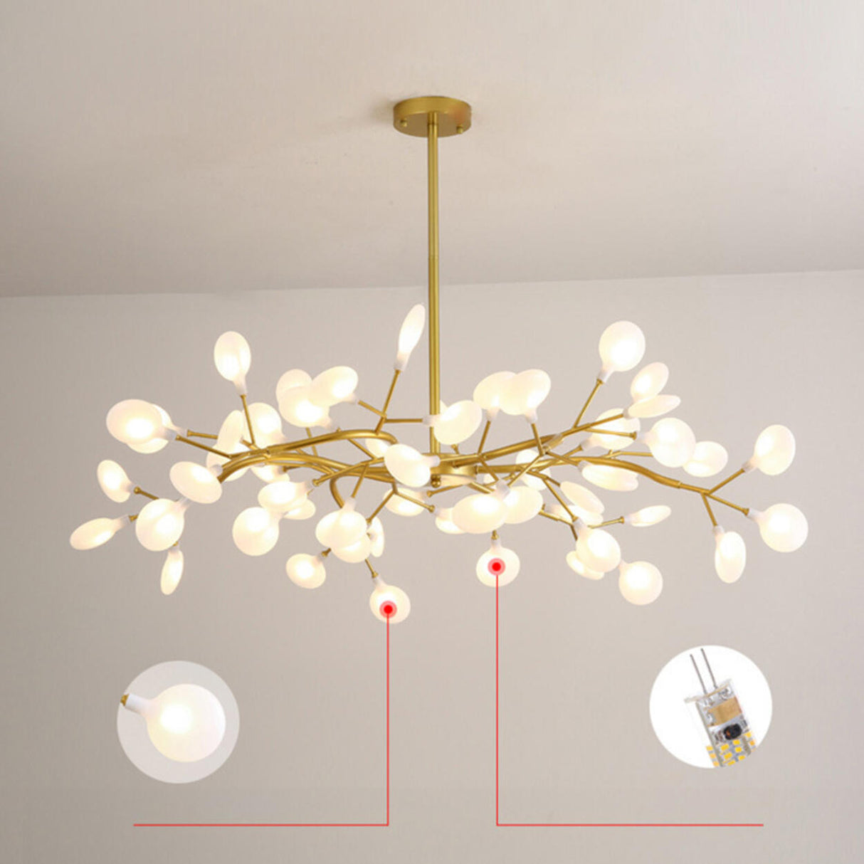 Organic Gold Branch Sputnik Acrylic Chandelier Image - 15