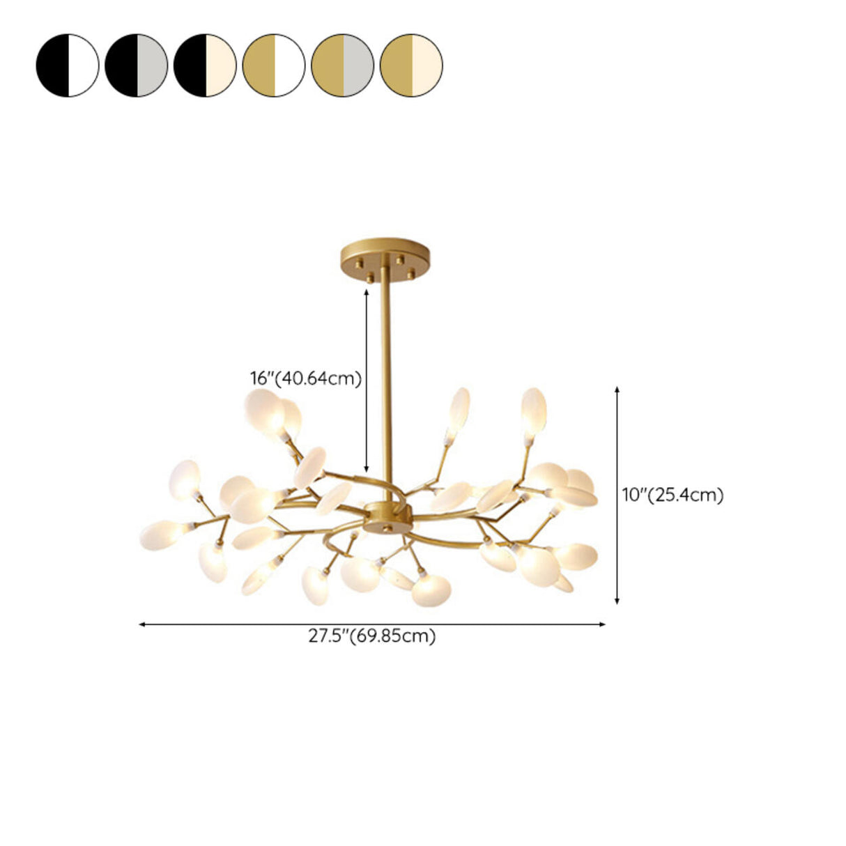 Organic Gold Branch Sputnik Acrylic Chandelier 