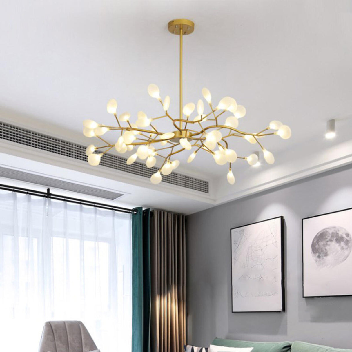 Organic Gold Branch Sputnik Acrylic Chandelier Image - 6