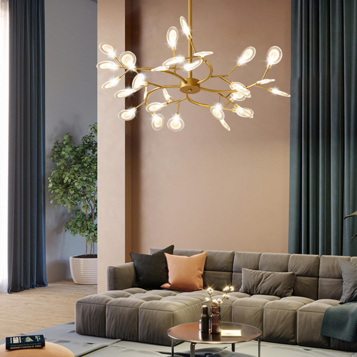 Organic Gold Branch Sputnik Acrylic Chandelier Image - 7
