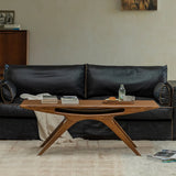 Organic Solid Teak Wood Rectangular Coffee Table with Shelf Image - 2