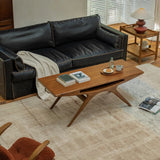 Organic Solid Teak Wood Rectangular Coffee Table with Shelf Image - 4