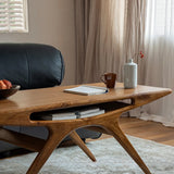 Organic Solid Teak Wood Rectangular Coffee Table with Shelf Image - 6