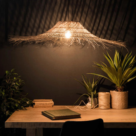Oriental Cone Cane Rattan Beige Pendant Light Image - 1