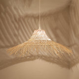 Oriental Cone Cane Rattan Beige Pendant Light Image - 11
