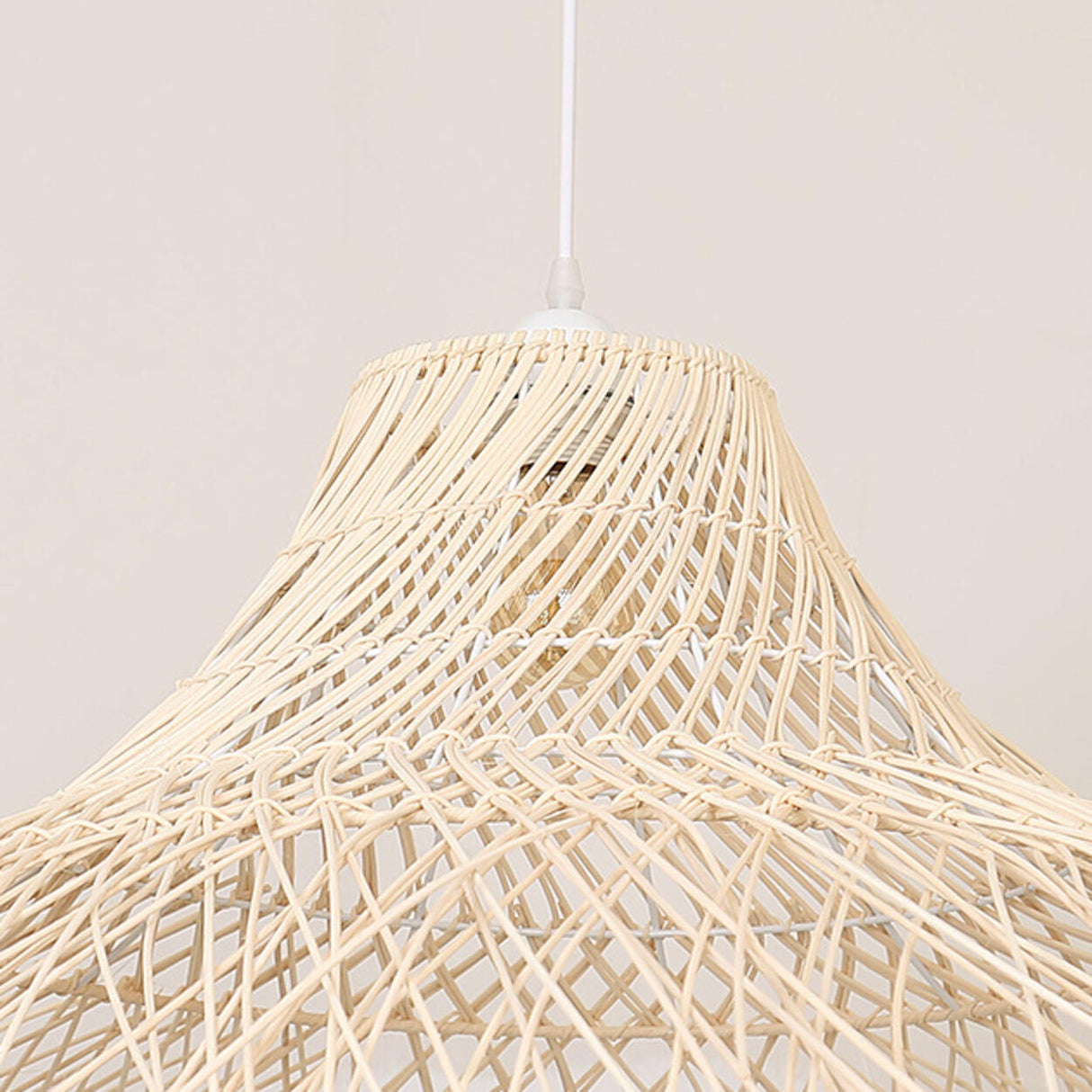 Oriental Cone Cane Rattan Beige Pendant Light Image - 12