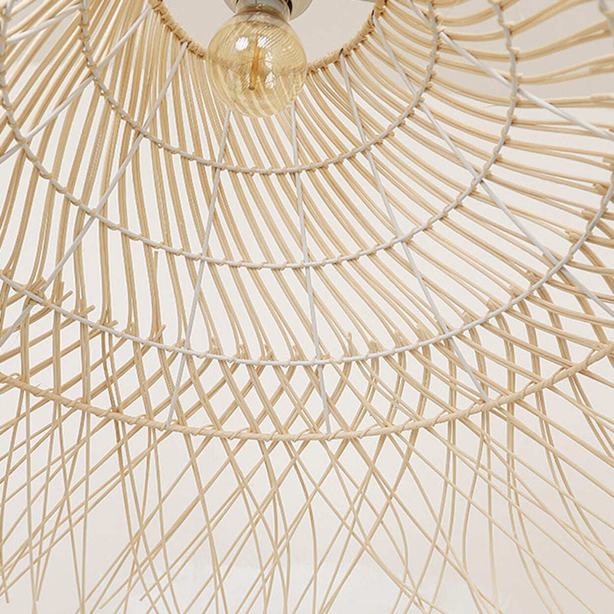 Oriental Cone Cane Rattan Beige Pendant Light Image - 13
