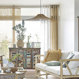 Oriental Cone Cane Rattan Beige Pendant Light Image - 4