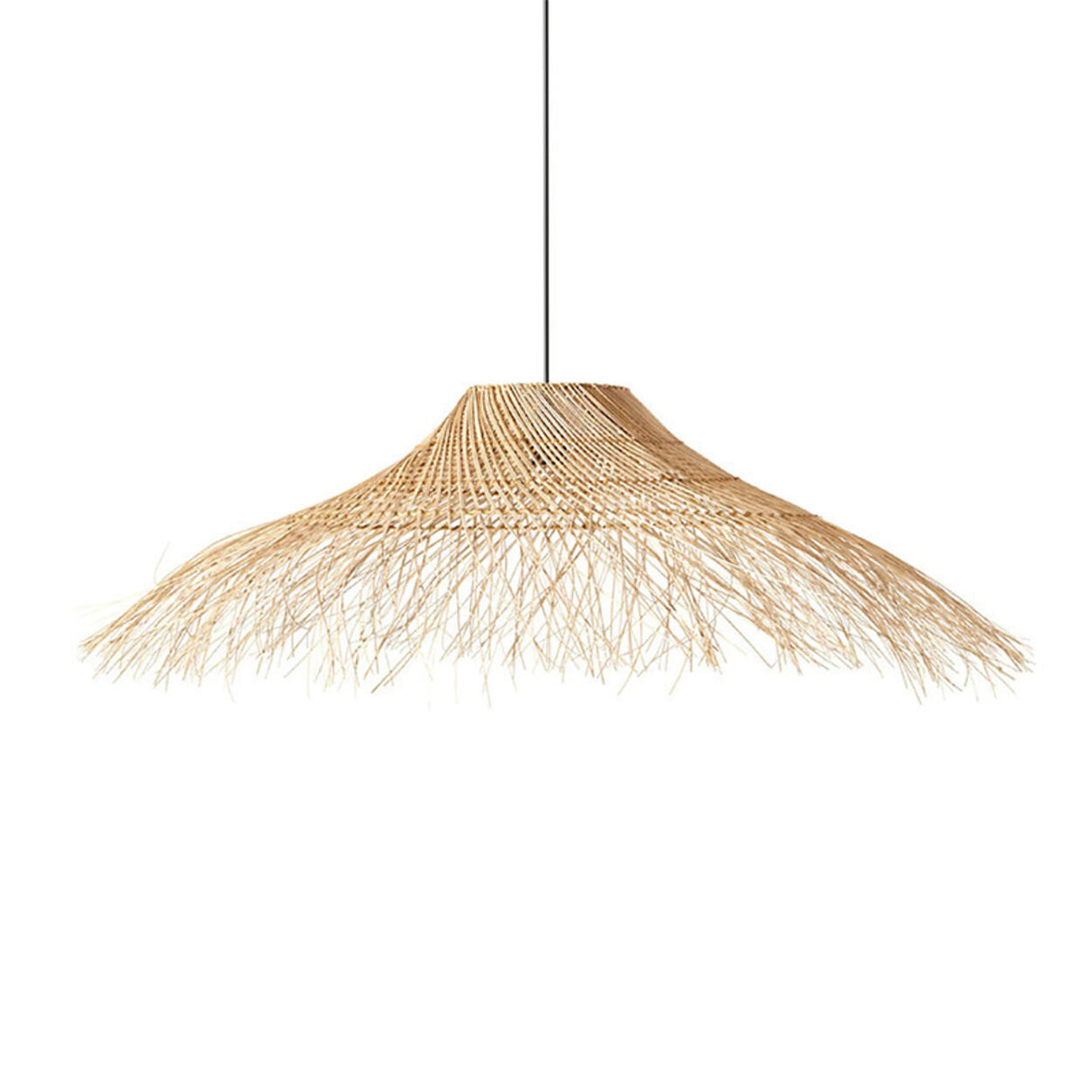 Oriental Cone Cane Rattan Beige Pendant Light Image - 5