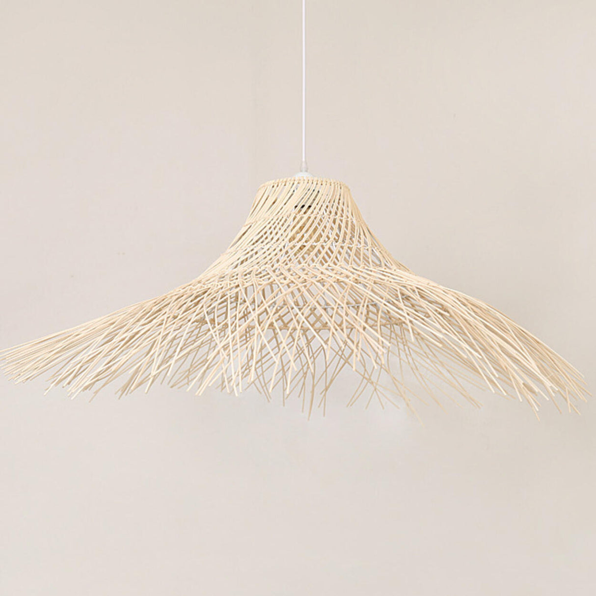 Oriental Cone Cane Rattan Beige Pendant Light Image - 6