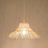 Oriental Cone Cane Rattan Beige Pendant Light Image - 7