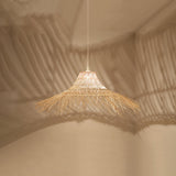 Oriental Cone Cane Rattan Beige Pendant Light Image - 8